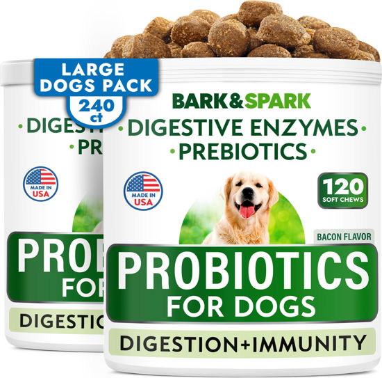 Picture of Dog Probiotics & Digestive Enzymes - Allergies & Itchy Skin + Gut Health - Pet Diarrhea Gas Treatment, Upset Stomach Relief Pills, Digestion Health Prebiotic Supplement Tummy Treat (240 Ct - Bacon)