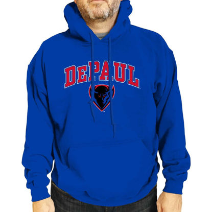 Picture of Campus Colors Adult Arch & Logo Soft Style Gameday Hooded Sweatshirt (DePaul Blue Demons - Blue, X-Large)