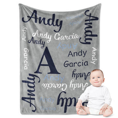 Picture of Yoke Style Personalized Baby Blankets for Baby Girls/Boys, Custom Name Swaddle Blanket, Baby Boy Girl Gifts for Newborn, Toddler, Kids on Baby Shower, Birthday