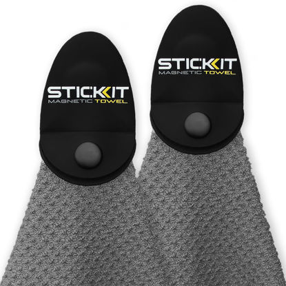 Picture of STICKIT Magnetic Golf Towel, Gray | 2-Pack | Top-Tier Microfiber Golf Towel with Deep Waffle Pockets | Industrial Strength Magnet for Strong Hold to Golf Carts or Clubs