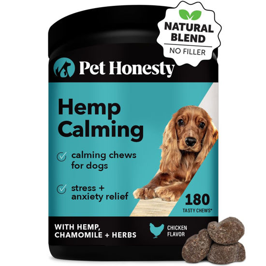 Picture of Pet Honesty Hemp Calming Chews for Dogs - Dog Anxiety Relief, Dog Calming Treats with Hemp + Valerian Root, Melatonin for Dogs - Helps Aid with Thunder, Fireworks, Chewing & Barking (Chicken 180 ct)