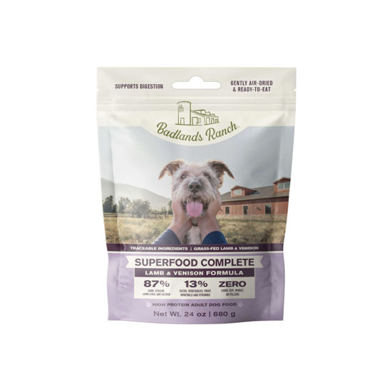 Picture of BADLANDS RANCH by Katherine Heigl- Superfood Complete, Air-Dried Adult Dog Food - High Protein, Zero Fillers, Superfood Nutrition (24 oz., Lamb & Venison)