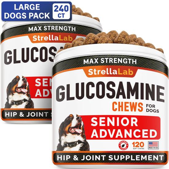 Picture of Senior Advanced Glucosamine Joint Supplement for Dogs - Hip & Joint Pain Relief - Small + Large Breeds -Omega-3 Fish Oil - Chondroitin, MSM- Mobility Soft Chews for Older Dogs - Chicken Flavor - 240Ct