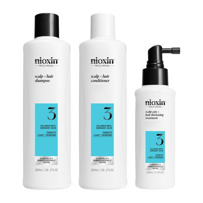 Picture of Nioxin Scalp + Hair Thickening System 3 | For Colored or Damaged Hair with Light Thinning| With Niacinamide and Biotin | Full Size| 3 Month Supply