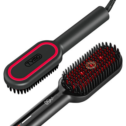 Picture of TYMO Hair Straightener Brush - Upgraded Ionic Plus Straightening Brush with Dense Bristles, 16 Temps, Dual Voltage | Heat Brush Straightener for Women | Flat Iron Comb for Thick Curly Hair