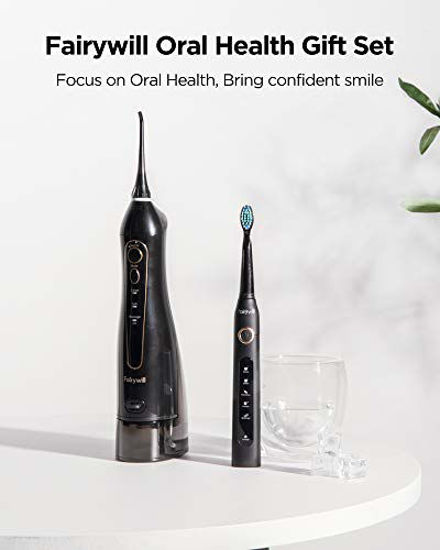 Picture of Water Flosser and Toothbrush Combo, Fairywill Teeth Cleaner Set, 4 Hours Charge for 30 Days Use, 5 Optional Modes and 4 Brush Heads Whitening Toothbrushes, 3 Modes and 4 Jet Tips Oral Irrigator