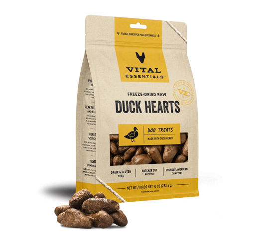 Picture of Vital Essentials Freeze Dried Raw Single Ingredient Dog Treats, Duck Hearts, 10 oz