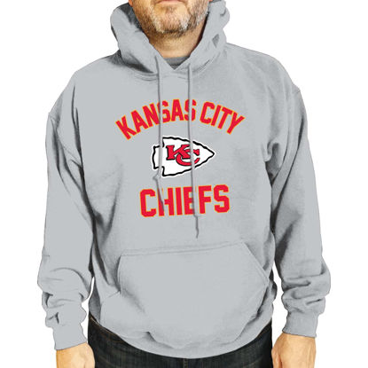 Picture of Team Fan Apparel NFL Adult Gameday Hooded Sweatshirt - Poly Fleece Cotton Blend - Stay Warm and Represent Your Team in Style (Kansas City Chiefs - Gray, Adult Large)