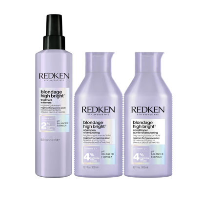 Picture of Redken Blondage High Bright Pre-Treatment, Shampoo & Conditioner | Brightens and Lightens Color-Treated and Natural Blonde Hair Instantly | Infused with Vitamin C | 8.5 Fl Oz & 10.1 fl oz.