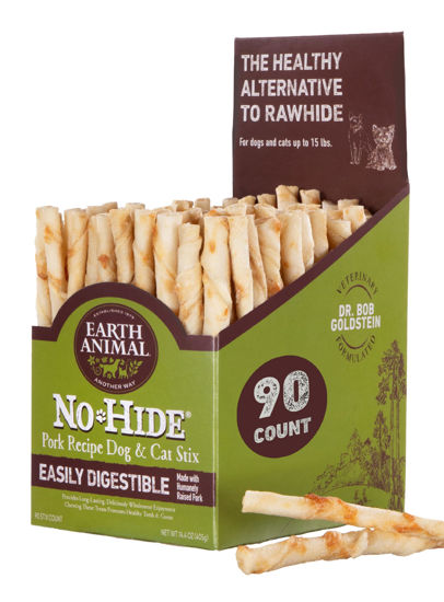 Picture of Earth Animal No Hide Stix Pork Flavored Natural Rawhide Free Dog Chews Long Lasting Dog Chew Sticks | Dog Treats for Small Dogs and Cats | Great Dog Chews for Aggressive Chewers | 90 Count