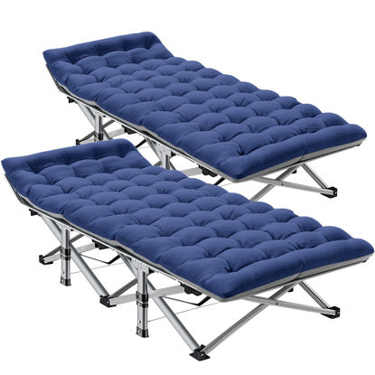 Picture of ABORON 2 Pack Folding Camping Cot W/Mat for Adults, Heavy Duty Outdoor Bed with Carry Bag,1200 D Layer Oxford Travel Camp Cots