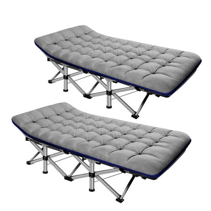 Picture of ABORON 2 Pack Folding Camping Cot W/Mat for Adults, Heavy Duty Outdoor Bed with Carry Bag,1200 D Layer Oxford Travel Camp Cots