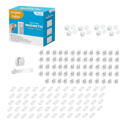 Picture of Vmaisi Adhesive Magnetic Locks for Cabinets & Drawers (64 Locks and 8 Keys)