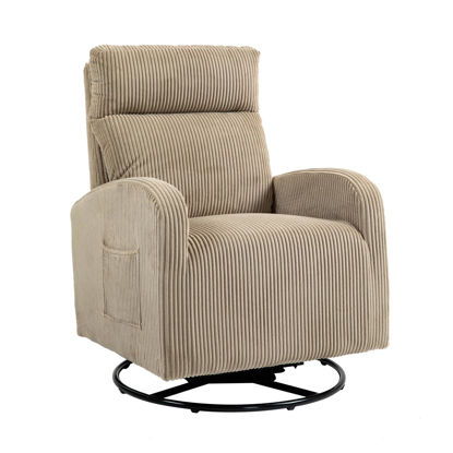 Picture of Luccalily 360°Swivel Glider Chair for Nursery, Upholstered Comfy Rocking Nursery Chair with Breathable Fabric & Side Pocket for Bedroom, Living Room, Light Brown