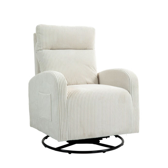 Picture of Luccalily 360°Swivel Glider Chair for Nursery, Upholstered Comfy Rocking Nursery Chair with Breathable Fabric & Side Pocket for Bedroom, Living Room, Cream White