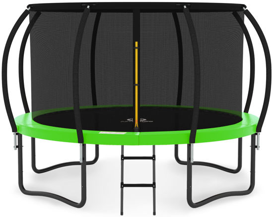 Picture of JUMPZYLLA Trampoline 8FT 10FT 12FT 14FT 15FT 16FT Trampoline with Enclosure - Recreational Trampolines with Ladder and AntiRust Coating, ASTM Approval Outdoor Trampoline for Kids (Green & Black, 10FT)