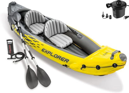 Picture of Intex Explorer K2 Kayak, 2-Person Inflatable Kayak Set with Two Aluminum Oars, Manual & Electric Pumps, Yellow