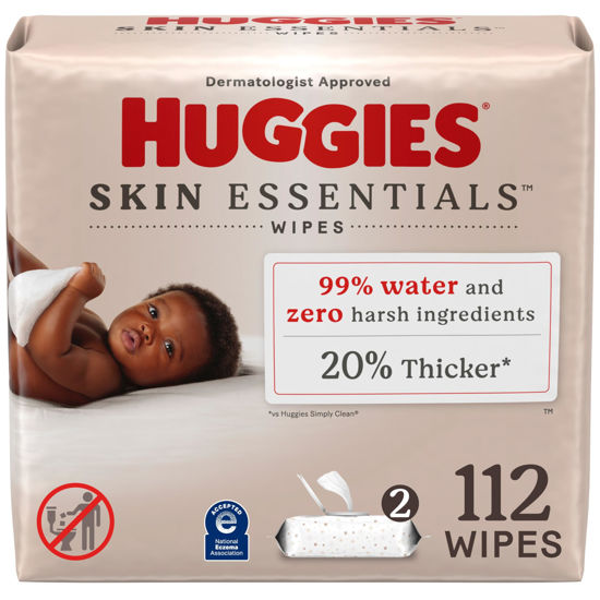 Picture of Huggies Skin Essentials Baby Wipes, Hypoallergenic, 99% Water, 2 Flip Top Packs (112 Wipes Total)