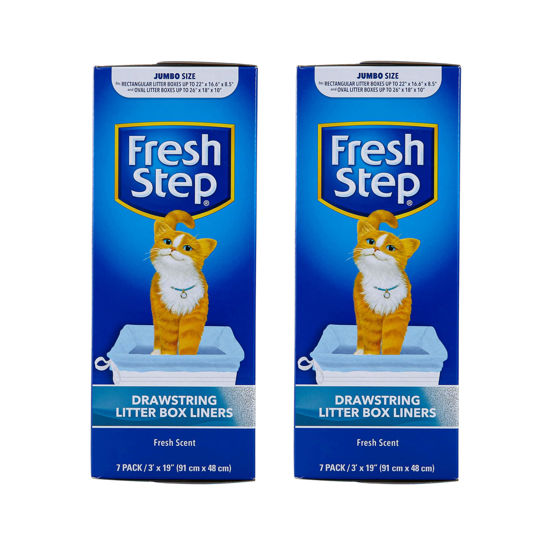 Picture of Fresh Step Drawstring Cat Litter Box Liners, Scented, Jumbo Size, 36" x 19" - 7 Count Per Box, 2 Boxes, Kitty Litter Bags, Cat Litter Liners for All Cats to Keep Your Home Clean