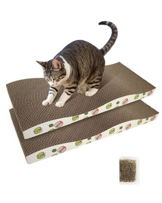 Picture of TIMHAKA Cat Scratching Board, Corrugate Cat Scratcher for Indoor Cats with Catnip, Cat Scratch Pad with Premium Scratch Textures Design, Cardboard Cat Scratcher with Double-Sided Usability (Pack of 2)