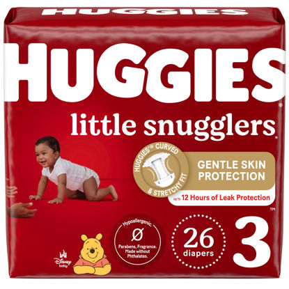 Picture of Huggies Size 3 Diapers, Little Snugglers Baby Diapers, Size 3 (16-28 lbs), 26 Count