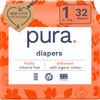 Picture of Pura Size 1 Eco-Friendly Diapers (4-11lbs) Hypoallergenic, Soft Organic Cotton Comfort, Sustainable, Wetness Indicator, Allergy UK Certified. Newborn 1 Pack of 32 Baby Diapers