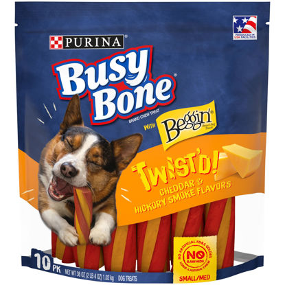 Picture of Purina Busy With Beggin' Made in USA Facilities Small/Medium Breed Dog Chew, Twist'd Cheddar & Hickory Smoke Flavors - 10 ct. Pouch