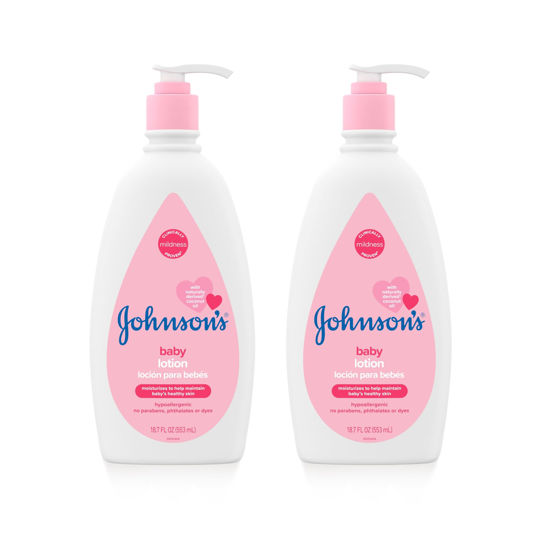 Picture of Johnson's Moisturizing Mild Pink Baby Lotion with Coconut Oil for Delicate Baby Skin, Paraben-, Phthalate- & Dye-Free, Hypoallergenic & Dermatologist-Tested, Baby Skin Care, 18 Fl. Oz, Pack of 2