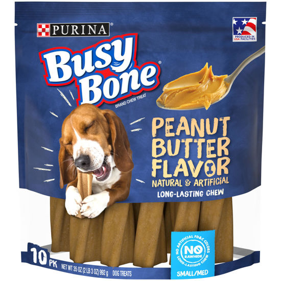 Picture of Purina Busy Bone Made in USA Facilities, Long Lasting Small/Medium Breed Adult Dog Chews, Peanut Butter Flavor - 10 Count (Pack of 1)