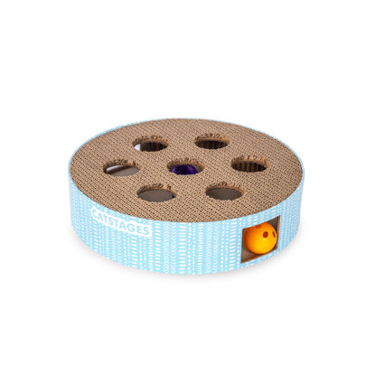 Picture of Catstages Scratch N' Hunt Puzzle Cat Toy, Cat Puzzle with Corrugated Scratcher Surface and Three Balls Inside, Blue