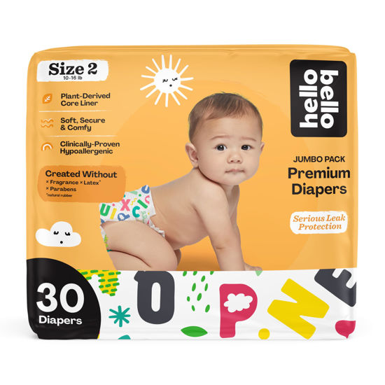 Picture of Hello Bello Premium Baby Diapers Size 2 I 30 Count of Disposable, Extra-Absorbent, Hypoallergenic Baby Diapers with Snug and Comfort Fit I Alphabet Soup