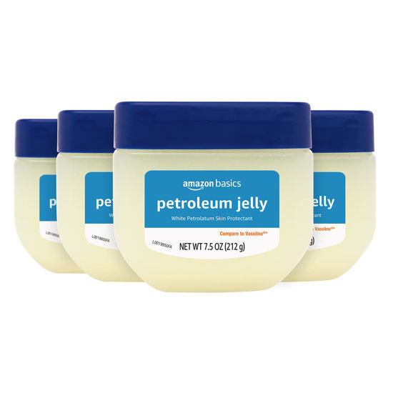 Picture of Amazon Basics Petroleum Jelly White Petrolatum Skin Protectant, Unscented, 7.5 Ounce, Pack of 4