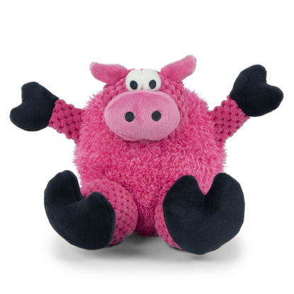 Picture of goDog Checkers Sitting Pig Squeaky Plush Dog Toy, Chew Guard Technology - Pink, Small