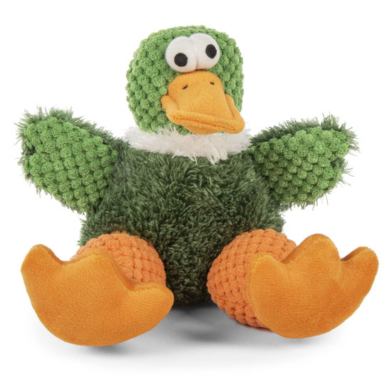 Picture of goDog Checkers Sitting Duck Squeaky Plush Dog Toy, Chew Guard Technology - Green, Small