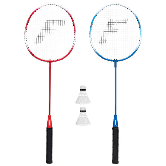 Picture of Franklin Sports Badminton Racket + Birdie Set - Replacement Badminton Equipment for Kids + Adults - 2 Player Badminton Racket Set, Red/ White/ Blue