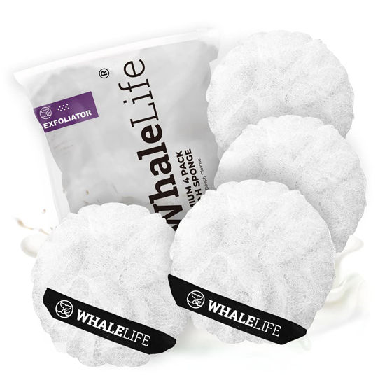 Picture of Loofah Sponge Bath Sponge for Women Men 4 Pack (White Rough Surface)