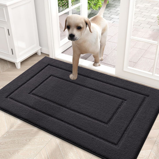 Picture of Smiry Dog Door Mat for Muddy Paws Indoor Entrance, Absorbs Moisture and Dirt Low-Profile Doormat, Washable Mat Front Door mat for Floor Home Entryway (30x20 Inches, Dark Grey)