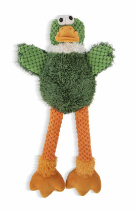 Picture of goDog Checkers Skinny Duck Squeaky Plush Dog Toy, Chew Guard Technology - Green, Small