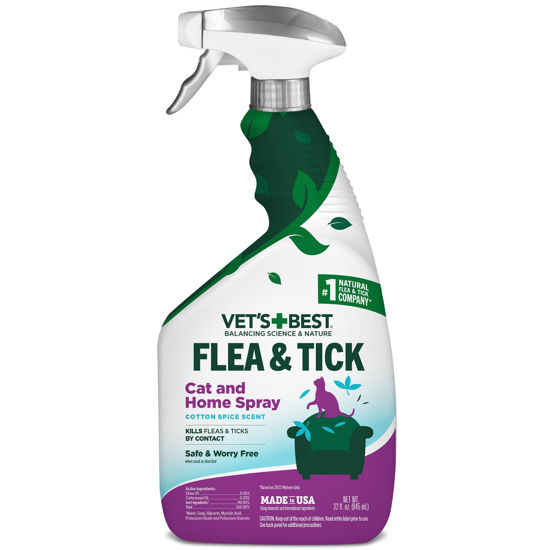 Picture of Vet’s Best Flea & Tick Home Spray for Cats - Cotton Spice Scent Cat Flea & Tick Aid - Made in The USA - Flea & Tick Gentle Mist for Cats - 32 oz