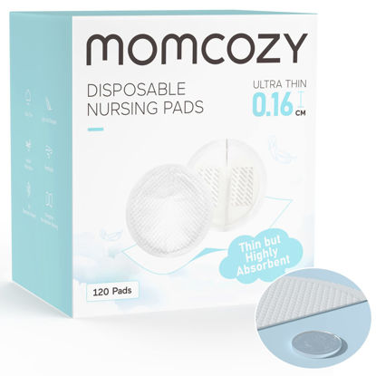 Picture of Momcozy Ultra-Thin Disposable Nursing Pads, Super Absorbent and Breathable Breastfeeding Pads, Make The Breasts Light and Unburdened, 3D Shape for The Best Fit, Individually Packaged（120 Count）