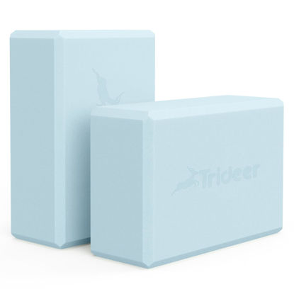 Picture of Trideer Yoga Block, Soft Non-Slip Surface Premium Foam Blocks, Supportive, Lightweight, Odor Resistant, Yoga Accessories for Pilates Meditation General Fitness Stretching Toning (Light Blue-2 Pack)