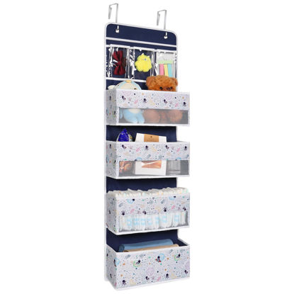 Picture of Univivi Over Door Organizer 5-Shelf Nursery Door Hanging Storage Closet with 4 Large Pockets and 3 Small PVC Pockets Over Door Organizer for Baby Essential, Toys and Sundries