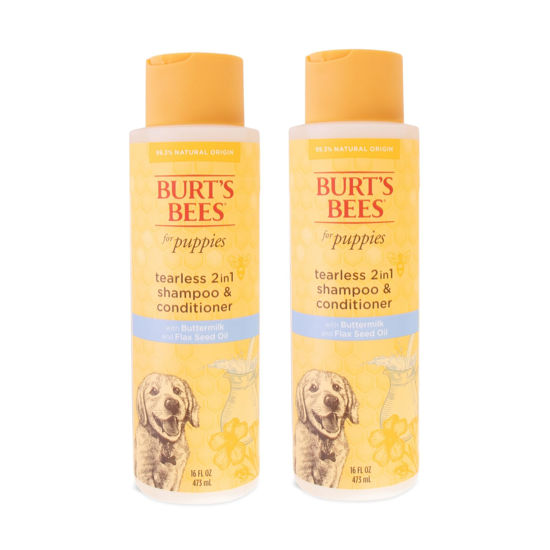 Picture of Burt's Bees for Pets Puppies Naturally Derived Tearless 2 in 1 Shampoo and Conditioner - Made with Buttermilk and Linseed Oil - Best Tearless Puppy Shampoo for Gentle Skin, 16 Oz - 2 Pack