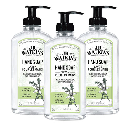 Picture of J.R. Watkins Liquid Hand Soap With Dispenser, Moisturizing Hand Soap, Alcohol-Free Hand Wash, Cruelty-Free, USA Made Liquid Soap For Bathroom and Kitchen, Neroli & Thyme, 11 Fl Oz, 3 Pack