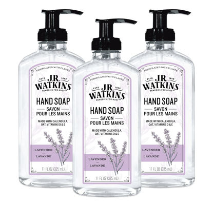 Picture of J.R. Watkins Liquid Hand Soap With Dispenser, Moisturizing Hand Soap, Alcohol-Free Hand Wash, Cruelty-Free, USA Made Liquid Soap For Bathroom and Kitchen, Lavender, 11 Fl Oz, 3 Pack