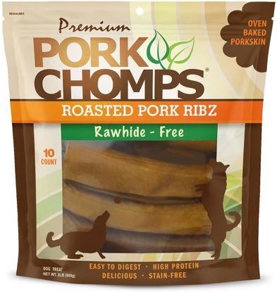 Picture of Pork Chomps Roasted Pork Skin Dog Chews, 6-inch Rib Shapes, 10 Count