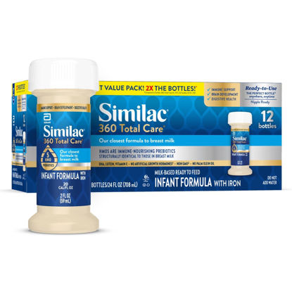 Picture of Similac 360 Total Care Infant Formula, Has 5 HMO Prebiotics, Our Closest Prebiotic Blend to Breast Milk, Non-GMO,‡ Baby Formula, Ready to Feed, 2-fl-oz Bottle, Pack of 12