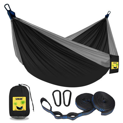 Picture of SZHLUX Camping Hammock Double & Single Portable Hammocks with 2 Tree Straps, Great for Hiking,Backpacking,Hunting,Outdoor,Beach,Camping