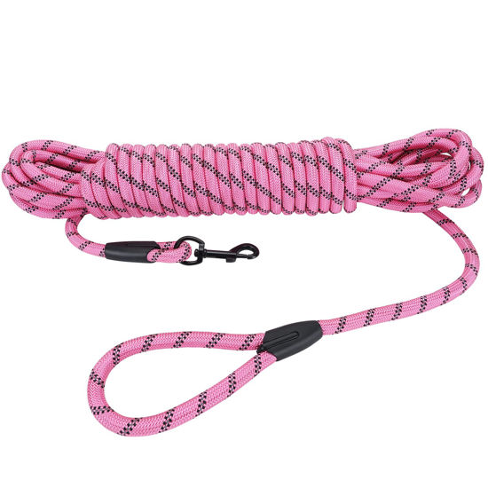 Picture of Hi Kiss Check Cord Large,Medium Small Dogs/Puppy Obedience Recall Training Agility Lead - 15ft 20ft 30ft 50ft Training Leash(Pink 20ft-Diam 1/2"-1 Hook)