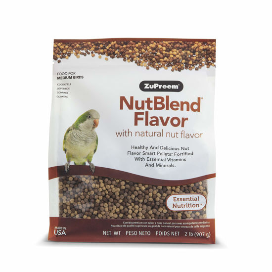 Picture of ZuPreem NutBlend Smart Pellets Bird Food for Medium Birds, 2 Pound Bag - Made in USA, Daily Nutrition, Essential Vitamins, Minerals for Cockatiels, Quakers, Lovebirds, Small Conures